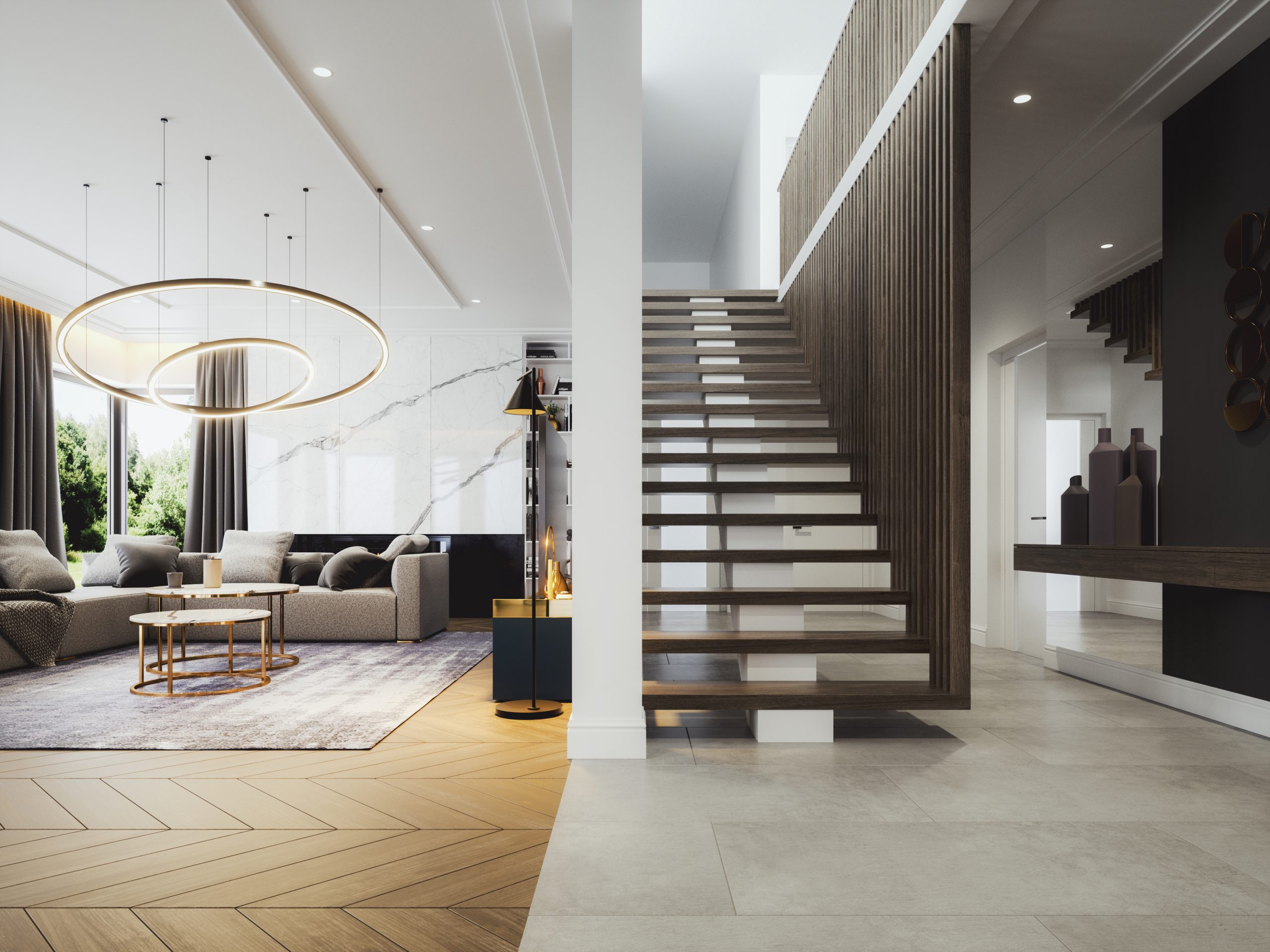 Modern luxury home interior. This is entirely 3D generated image.